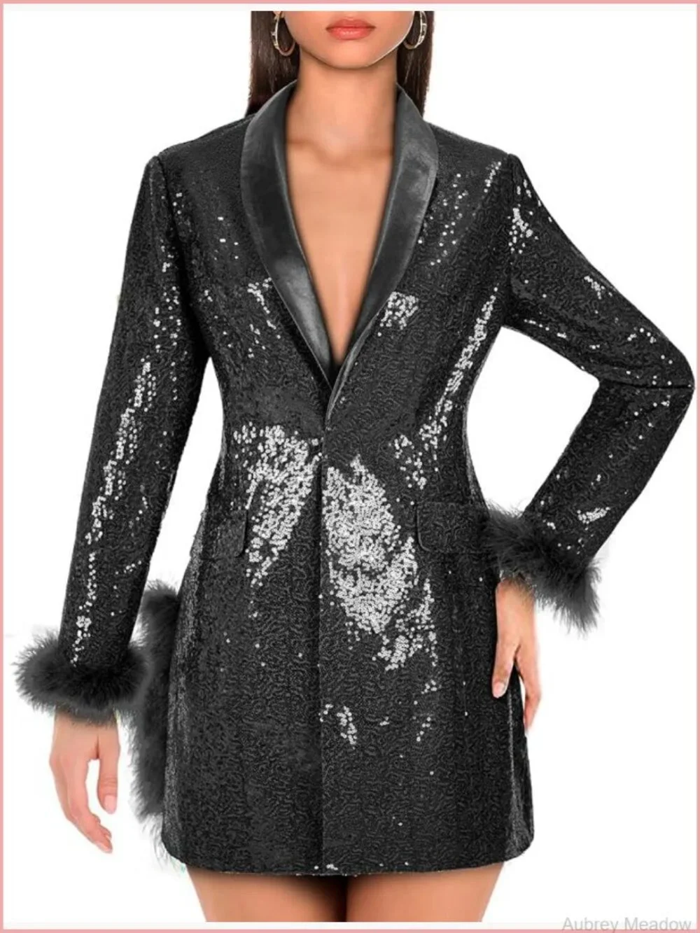 Sequin Blazer Long Sleeve Slim Fit Jacket with Pockets
